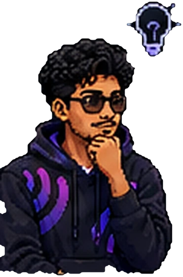 Pixel-art illustration of me thinking with a lightbulb idea
